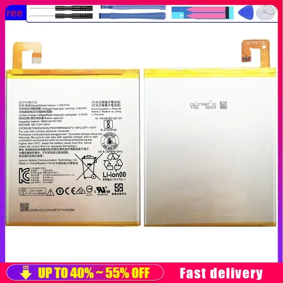 

Replacement Battery L16D1P34 4850mAh For LENOVO TAB 4 TAB4 8 TB-8504N TAB4 8 plus 8plus Rechargeable Portable Battery