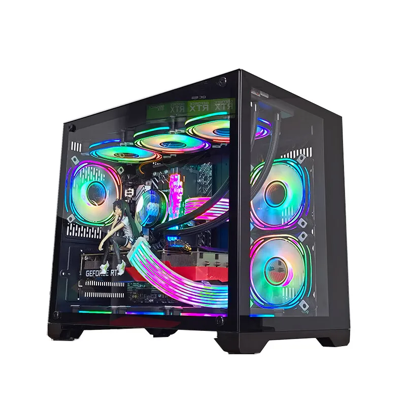 New Black Computer Case Desktop MATX Sea View Room Supports 240/360 Water Cooled Full Side Transparent ITX Desktop MINI Case