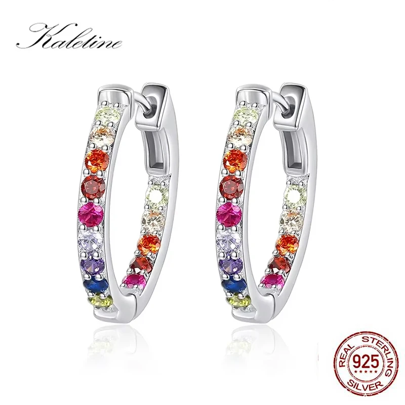 

KALETINE Rainbow Heart 925 Sterling Silver Hoop Earrings CZ Ladies Korean Fashion Zirconia Women Earrings Charm Jewelry Gifts
