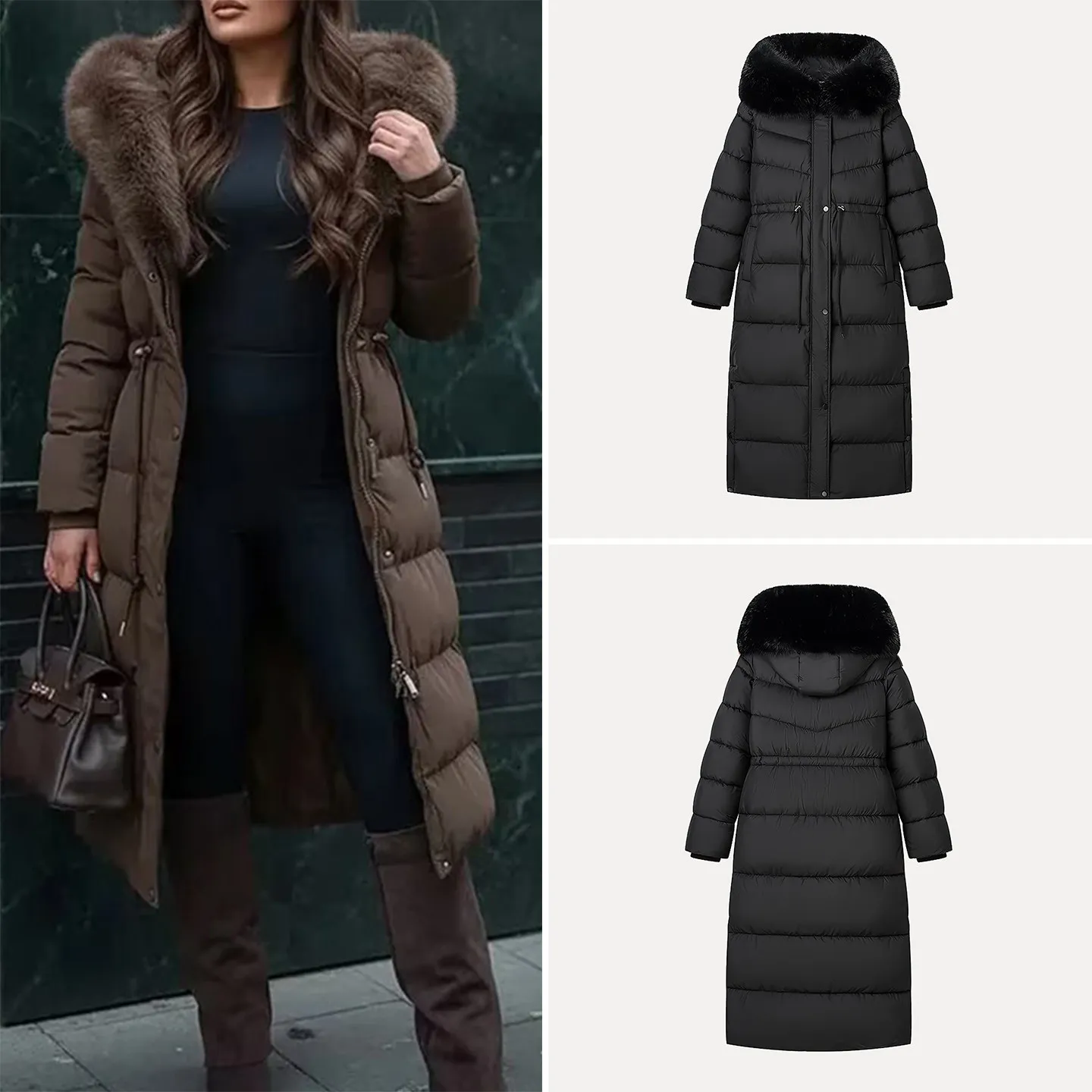 Elegancka długa kurtka z zamkiem błyskawicznym, wkładana przez głowę, odzież wierzchnia damska, zimowa, nowość 2025, osobowość, prosty styl, uniwersalna.