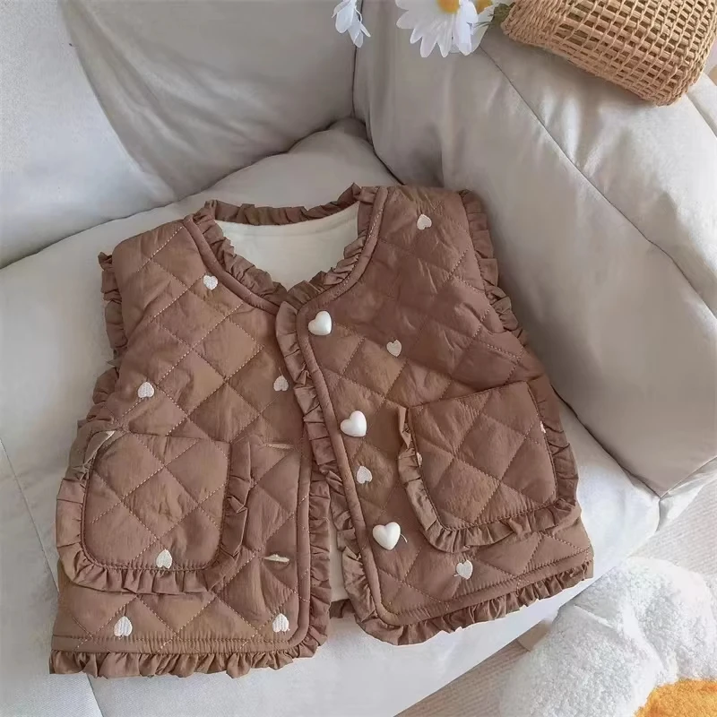 Girls' Clothing 6M-6Y Children's Spring and Autumn Winter Vest Kids's Sweet Cardigan Vest Baby Heart-shaped Sleeveless Vest