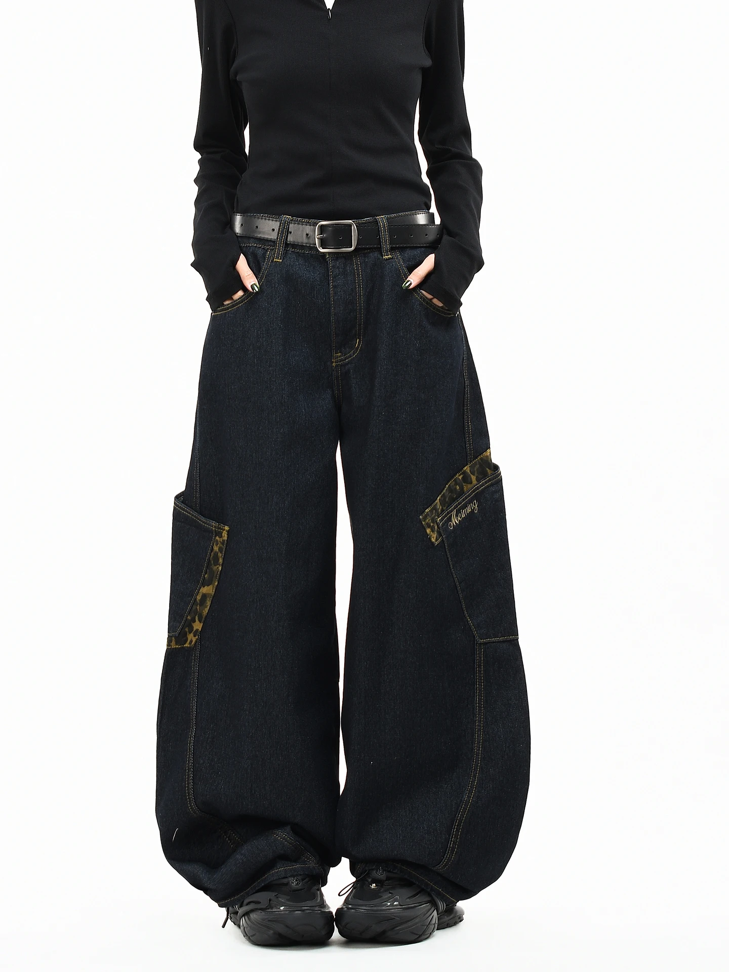 

Мужские джинсы OV Original American Sle с леопардовым принтом и пэчворком, свободные, широкие штанины, в стиле рабочей одежды