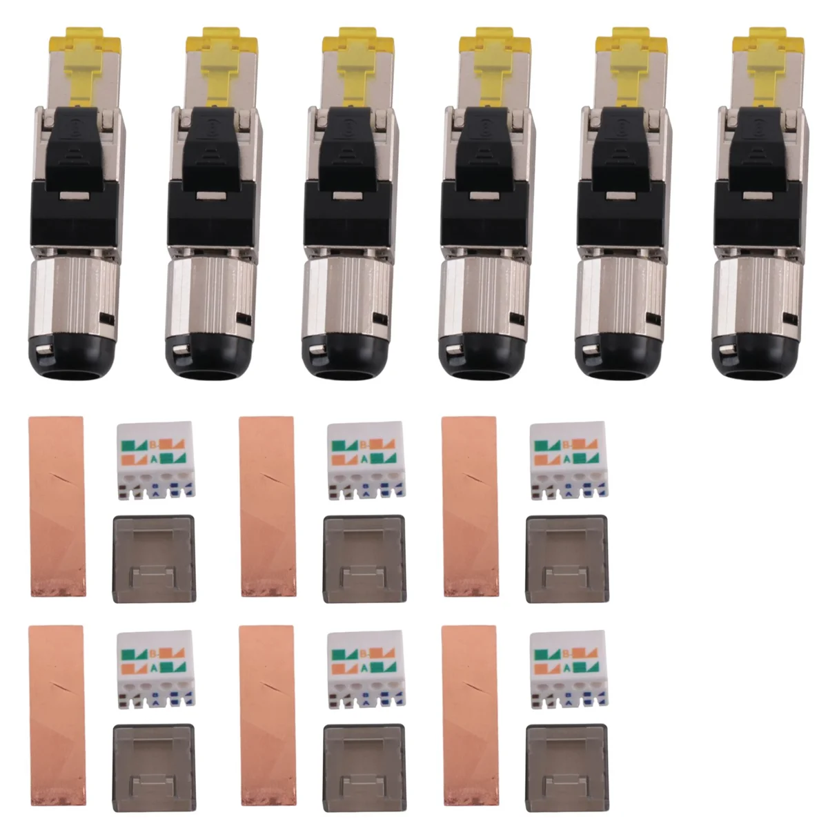 6-Pack Tool Free Shielded RJ45 Cat 8, Cat8 Field Termination Plug, Cat8 Connector, Cat8 Plug