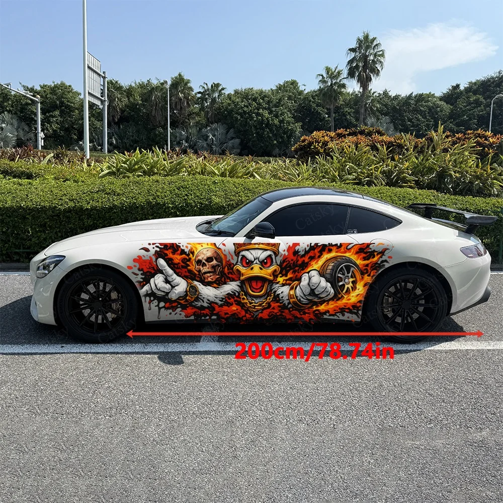 2Pcs flame Angry Duck Car Side Stickers, Automotive Door Side Graphics for Cars, Car Decoration Accessory