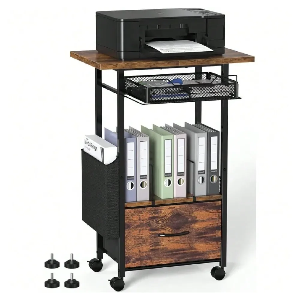 

Office Storage Cabinets And Shelving3Tier Printer Stand With 2Drawer File Cabinet, 24 Extended Desktop Lockable Wheels, Adjustab