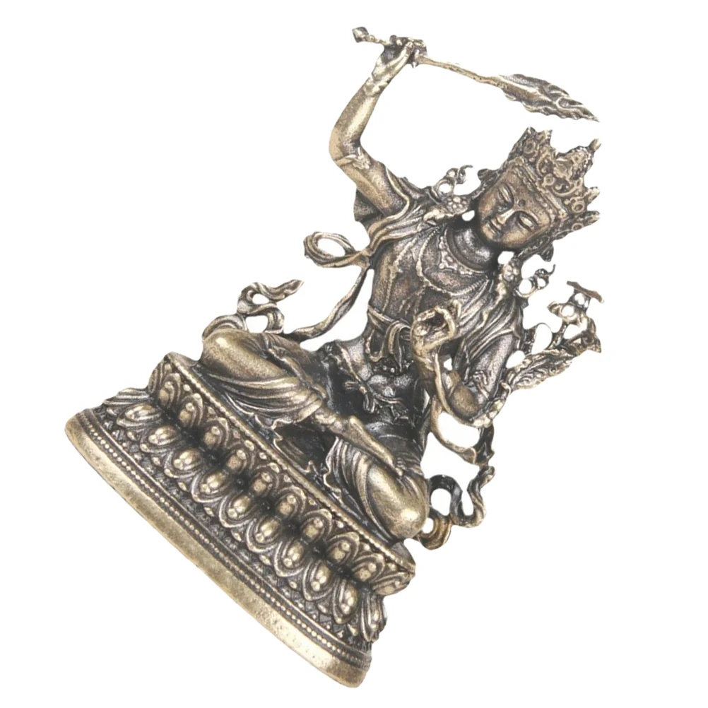 Manjushri Bodhisattva Ornaments Vintage Brass Decor Buddha Sculpture Statue Crafts Adorn Figurines Shaped Retro