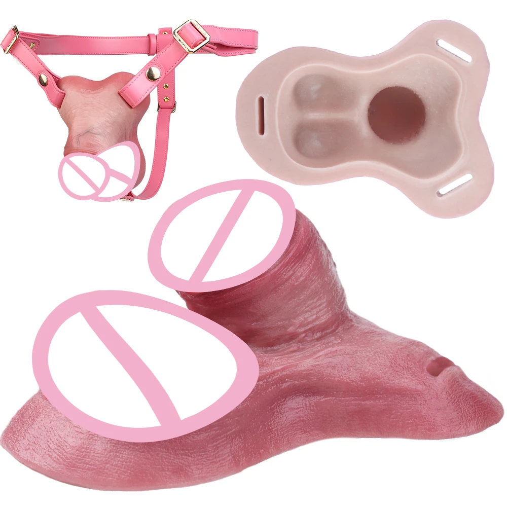ORALSX Silicone Strap On Chastity Cage Penis Sleeve Hollow Dildo Pants With Chastity Belt For Man Dick Enlarge Device Sex Toy 18
