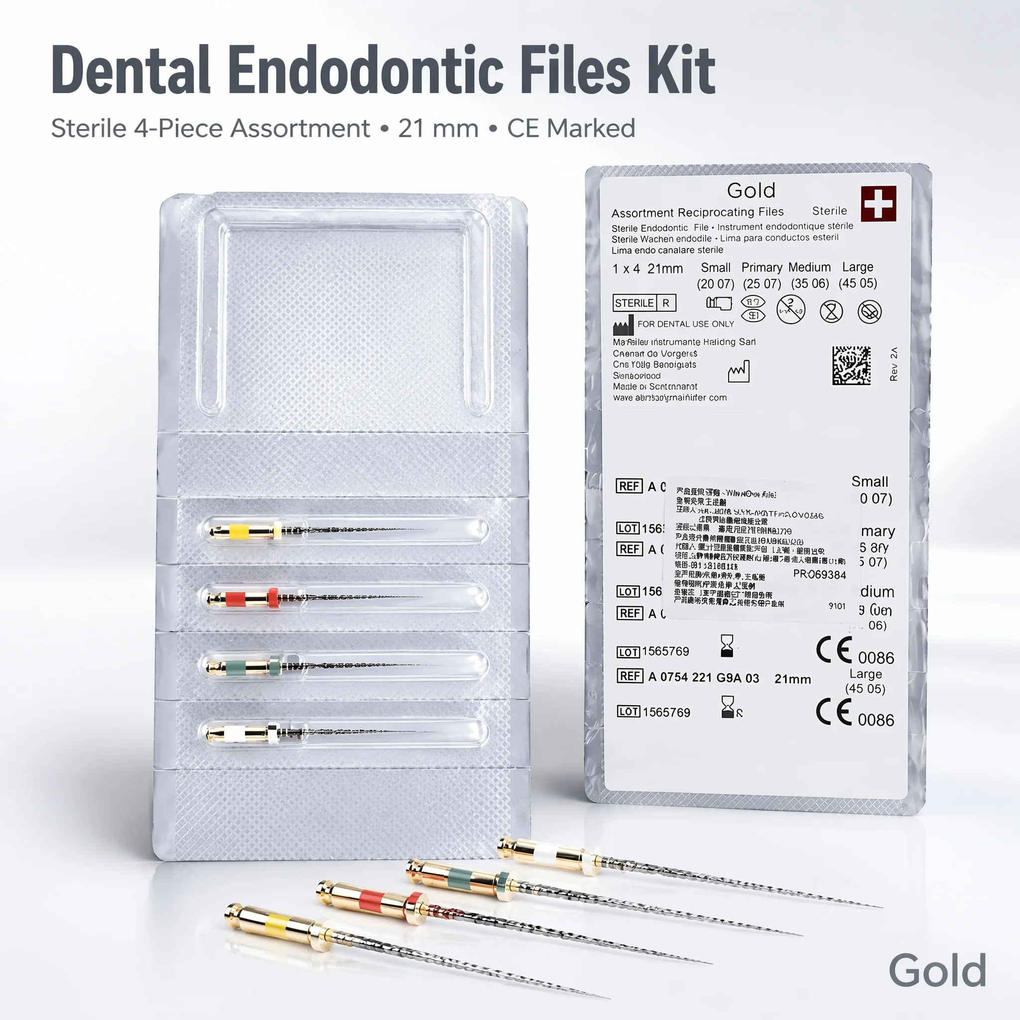 Bonito 4PCS Gold Rotary Dental Instrument Heat Engine Files Root Canal Dentistry Tool for Professional Use