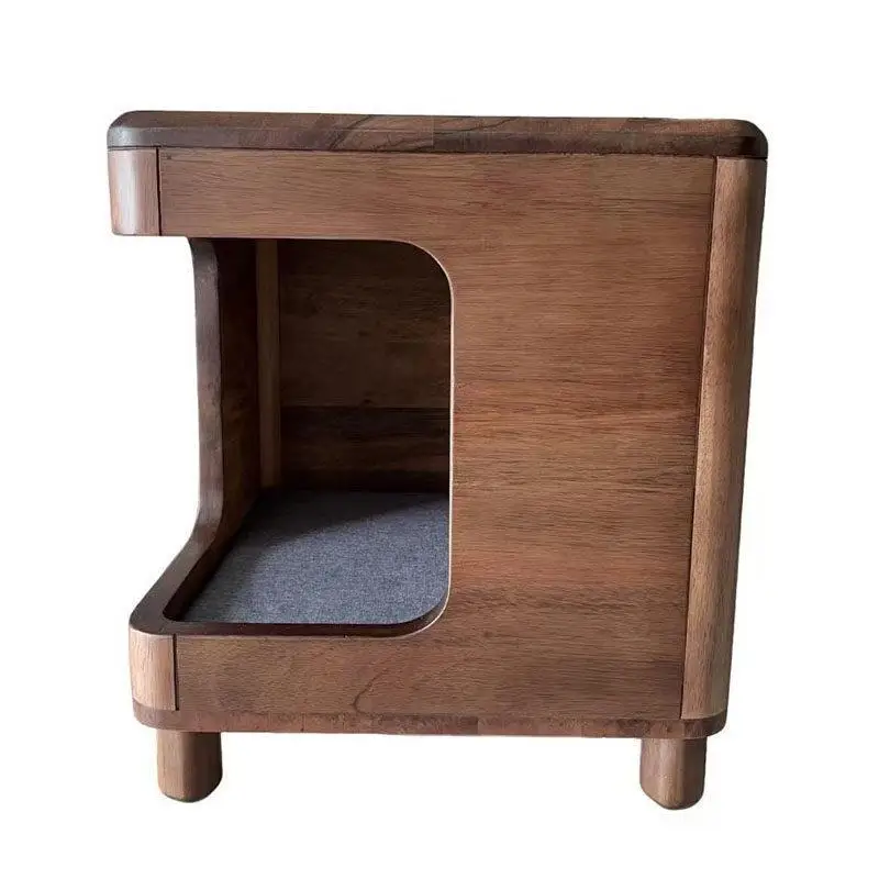 Medieval solid wood bedroom bedside table, walnut wood, universal integrated, cat nest and kennel side cabinet