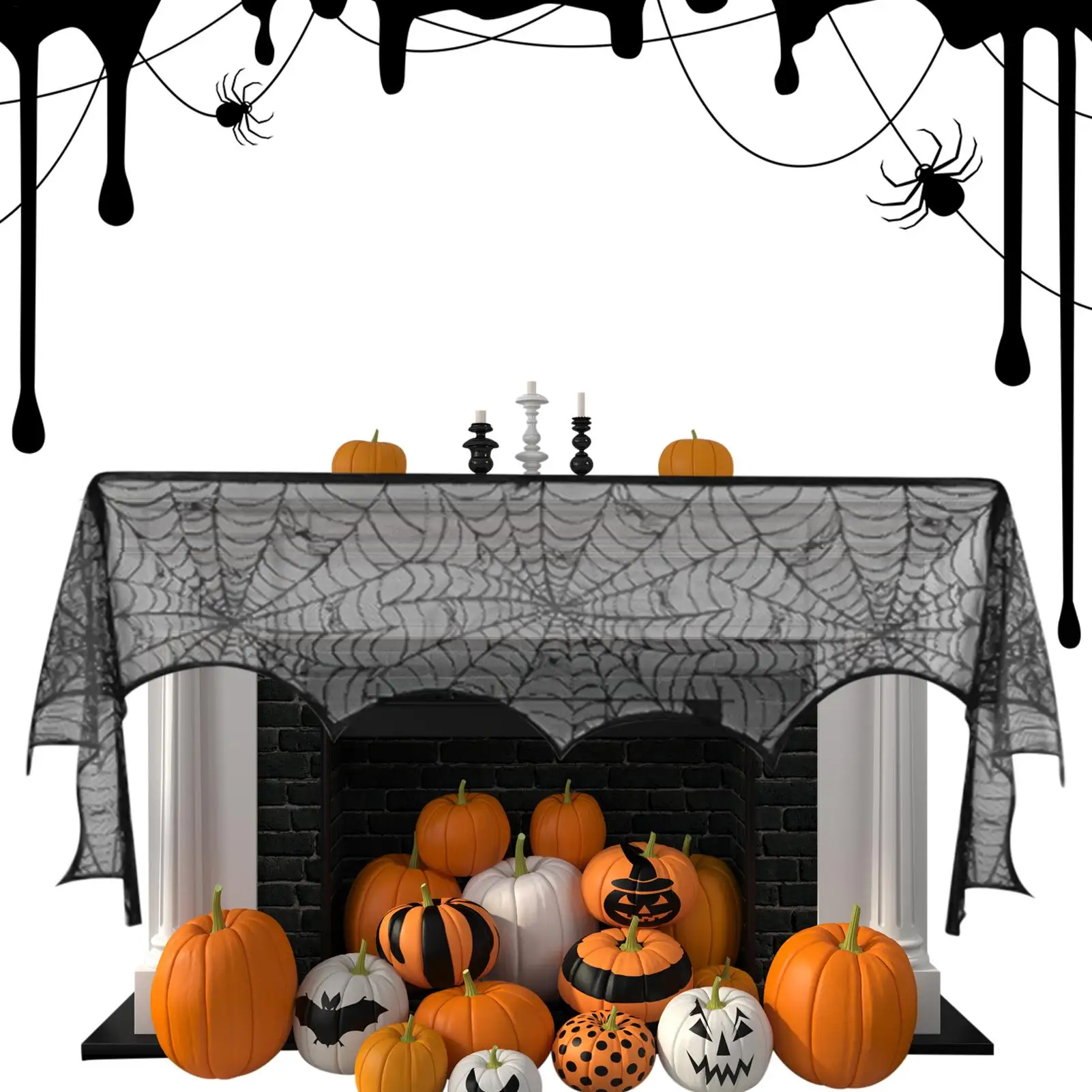 Spider Web Mantel Scarf Lace Black Spiderweb Spooky Table Runner Fireplace Towel Centerpieces For Restaurant Bar Dinner Parties
