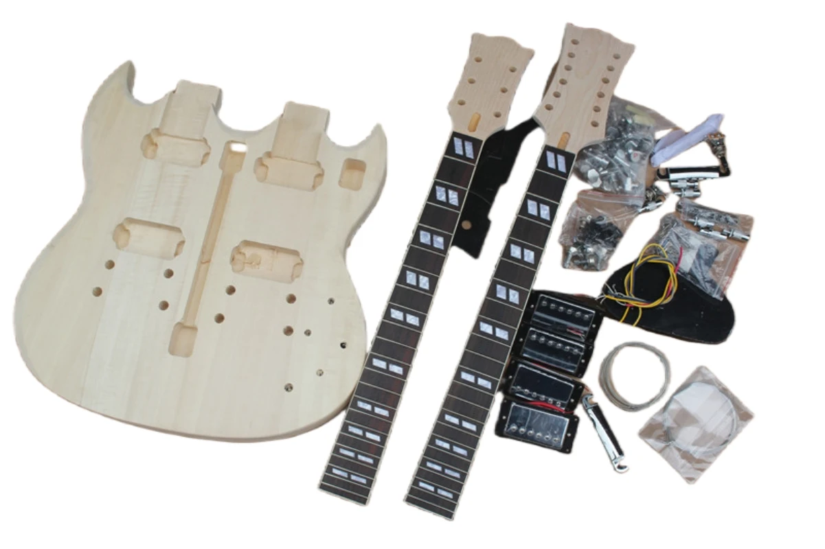 Double neck guitar, unpainted solid wood body, 12 string guitar, 6 string guitar, with hardware, customizable color