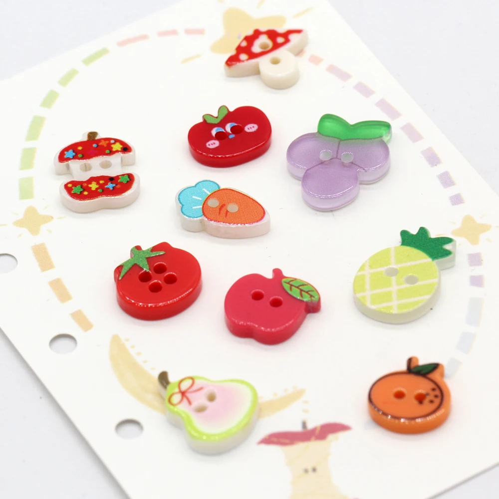 HENGC 10Pcs Fruit Shape Cartoon Resin Buttons for Clothing Girl Shirt Dress DIY Hairpin Decorations Phone Case Accessories