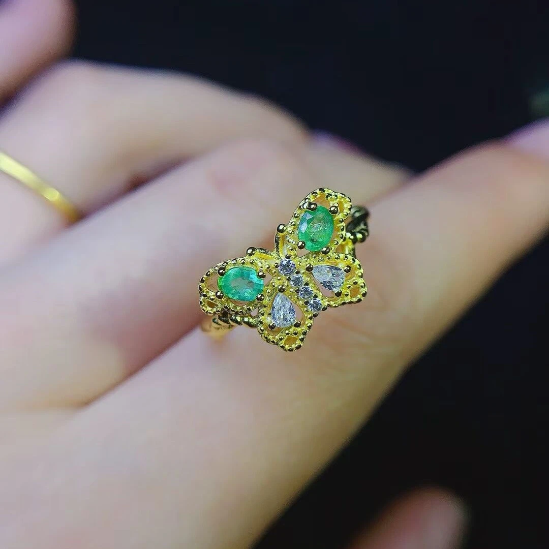 KJJEAXCMY Fine Natural Colombian Emerald Women's Ring S925 Silver Electroplating Process Inlaid High Clarity Support Testing