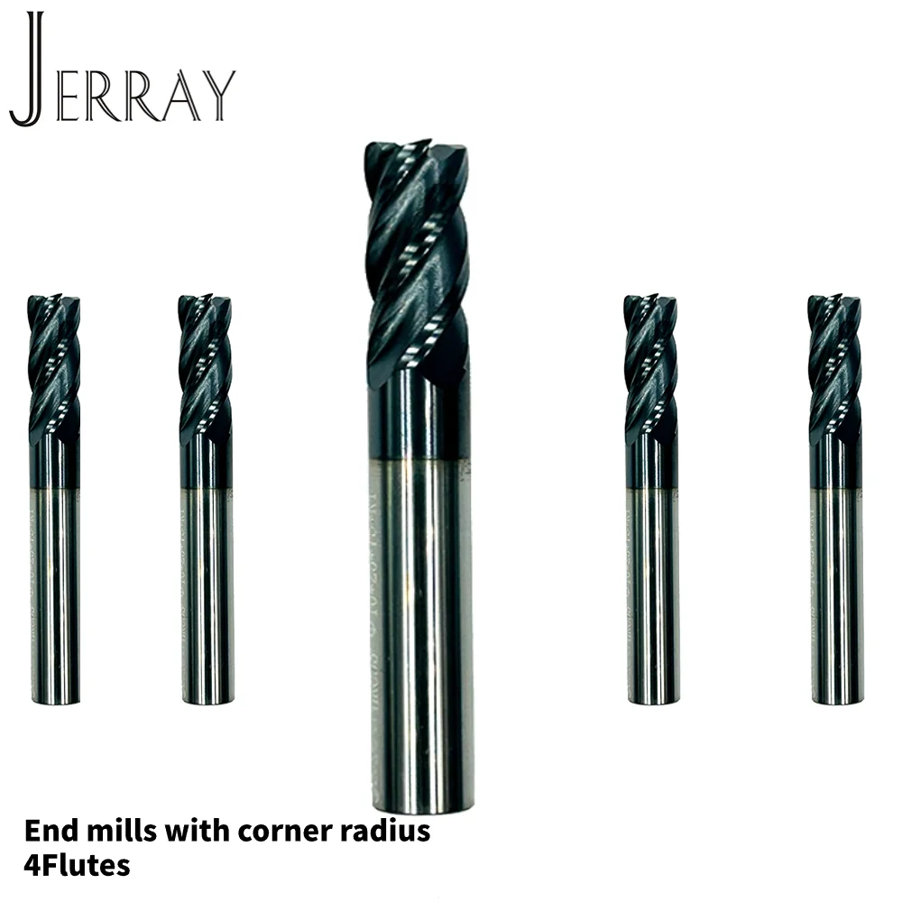 Tungstênio Carbide Flat End Moinho com Raio de Canto, CNC R Bull Nose Milling Cutter, Metal Router Bits para Madeira e Aço, 4 Flautas, HRC45