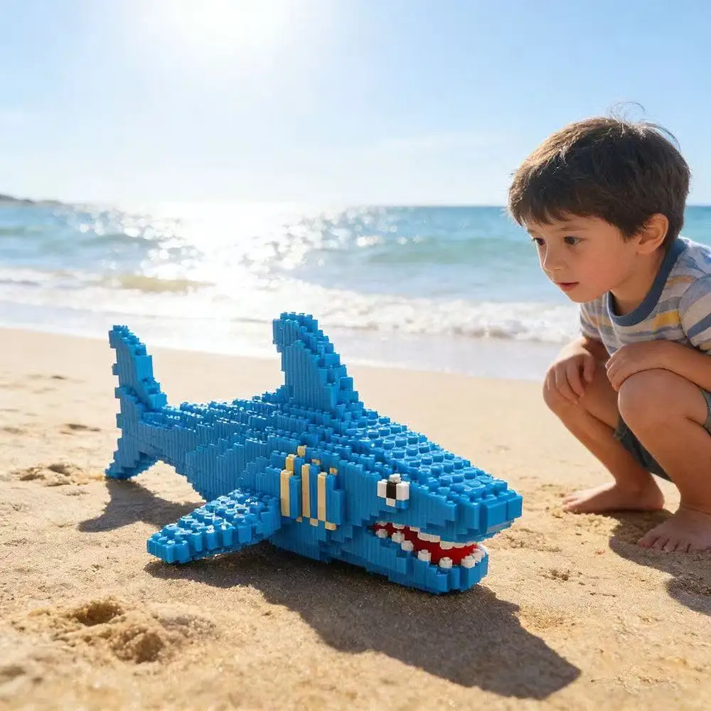 

2026 New Bule Shark Oean Animal Micro Diamond Small Particle Brick Construction Model Building Blocks Toys for Kids Puzzle Gifts