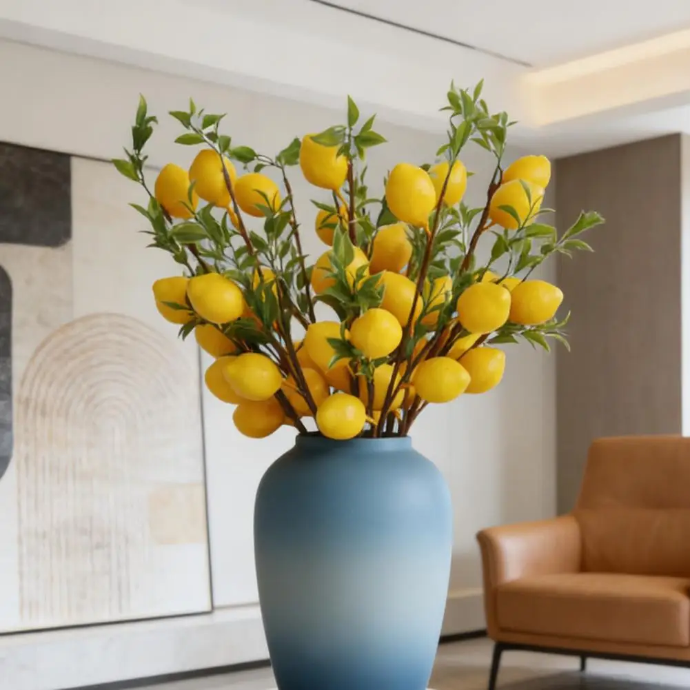 Artificial Lemon Branch with Green Leaves Fake Fruit Lemon Tree Decoration Lifelike Faux Greenery Stems for Home Dining Table Ki
