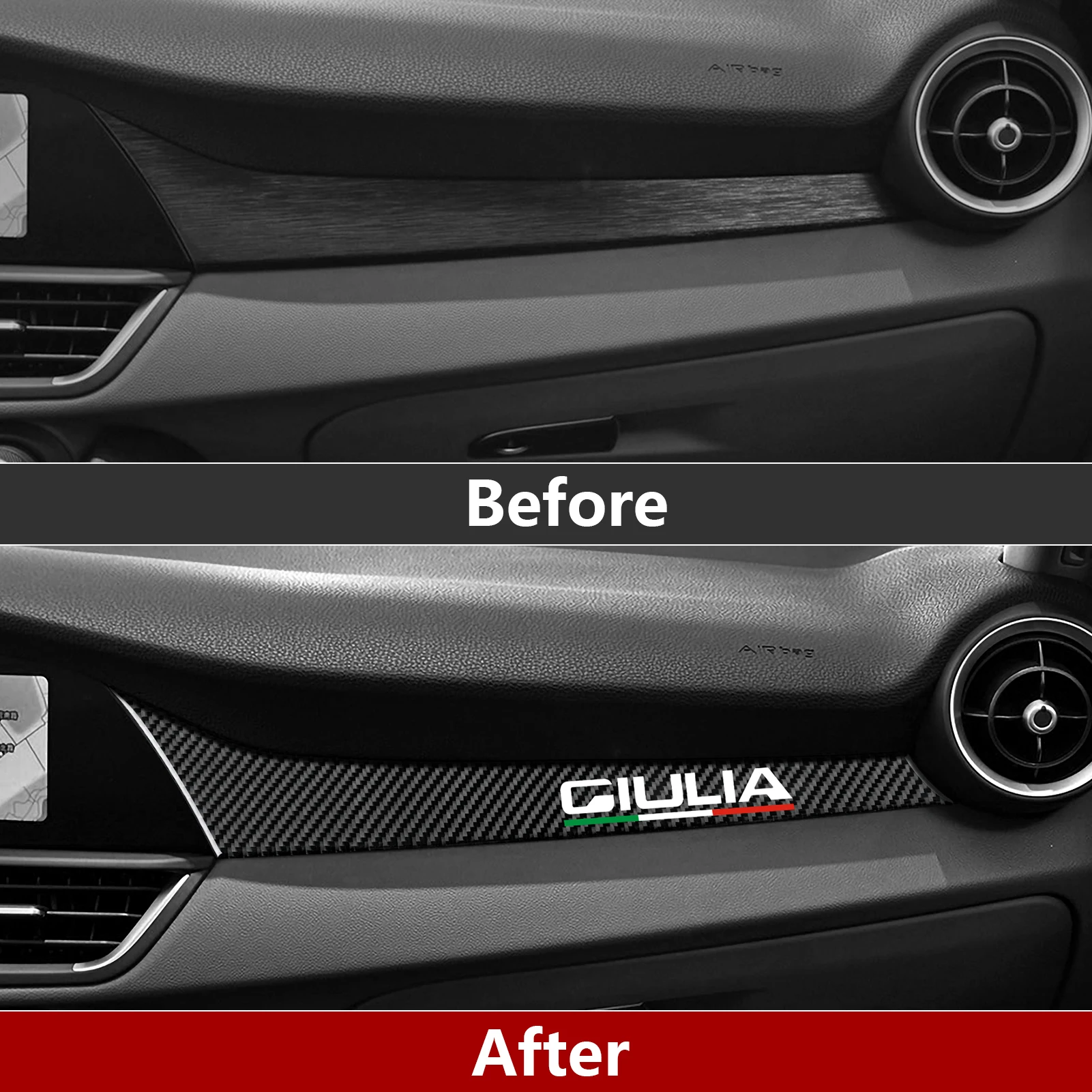 For Alfa Romeo Giulia 952 2016-2027, Center Console Dashboard Strips Panel, Carbon Fiber Interior Sticker, Car Trim Accessories.