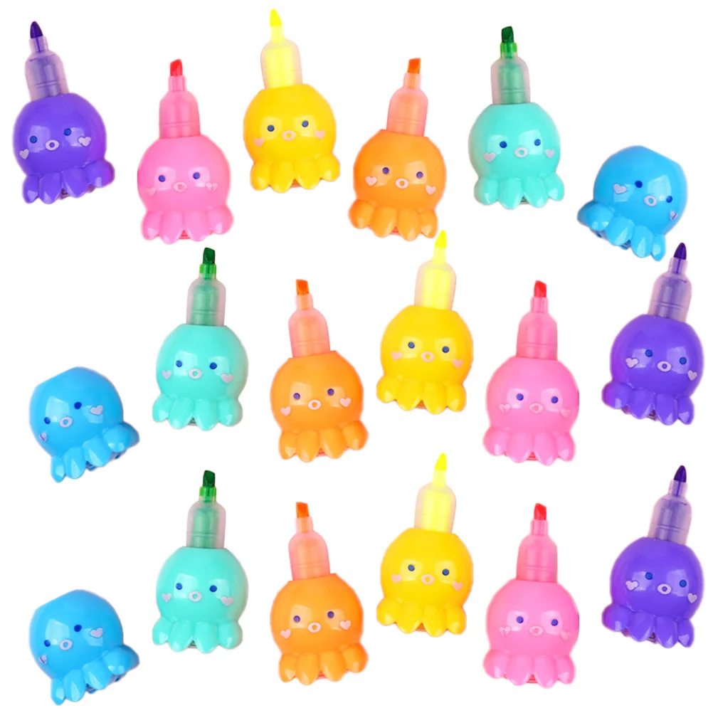 

18 шт. флуоресцентные маркеры с изображением осьминога, маркеры с героями мультфильмов, милый дизайн, школьные принадлежности, разноцветные ручки-маркеры для рисования заметок