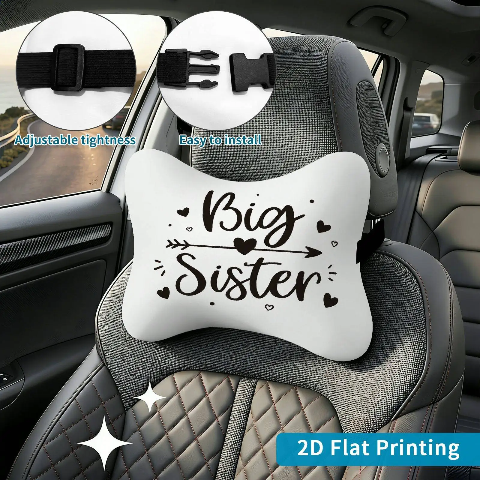 2pcs Bigsisterhearts Car Seat Headrest, Neck Support Cushion, Suitable For All Seasons Of Car Additions, Hearts Theme, Travel Ne