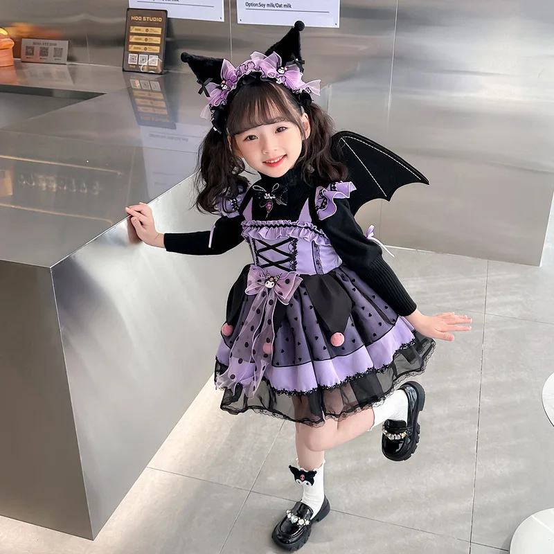 Kawaii Miniso Kuromi Baby Lolita Cosplay Birthday Party Exquisite Pretty Princess Costume Children Birthday Present 6-Piece Set