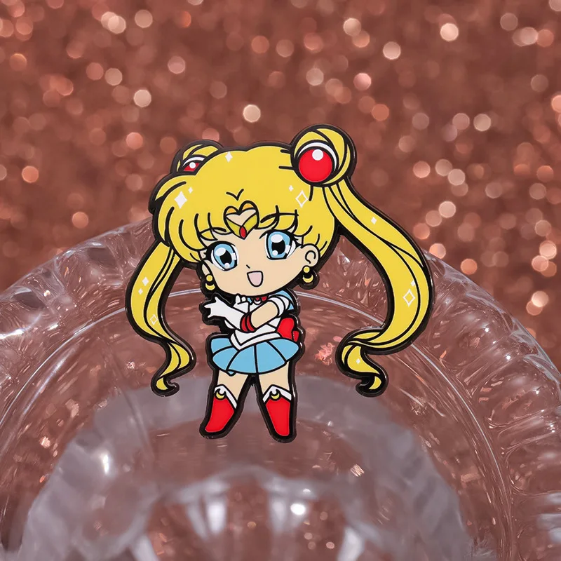 Tsukino Usagi Enamel Badges Cute Sailor Moon Pins Kawaii Manga Brooch Anime Badge for Backpack Clothing Lapel Cosplay Toy Gifts