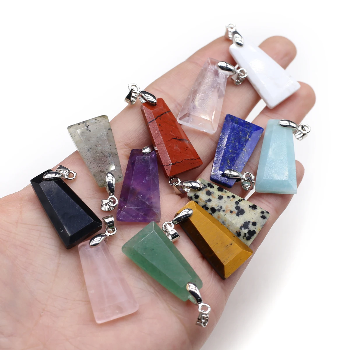 Natural Semiprecious Lapis lazuli Aquamarine Amethysts Trapezoidal Pendant Jewelry Making DIY Necklace Earrings Accessories Gift