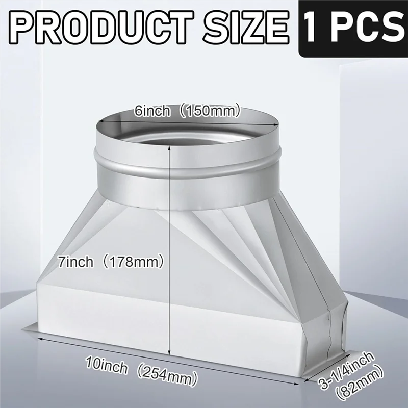 ABNO-Galvanized Duct 3-1/4" X 10" X 6" For Connecting HVAC Fittings Microwave Vent Kit Rectangular To Round Duct Transition