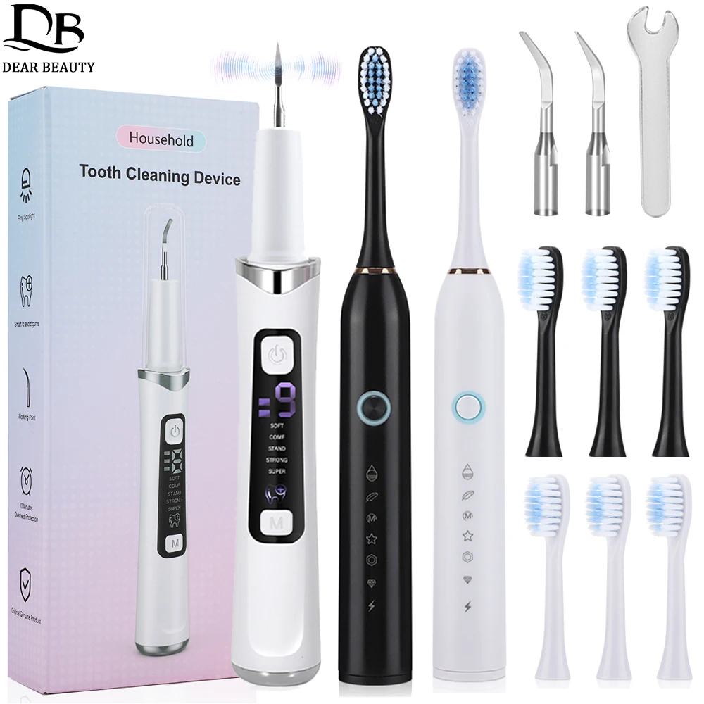 Limpiador de dientes ultrasónico y cepillo de dientes eléctrico, juego de escalador Dental de 5 LED, herramientas de limpieza de dientes para eliminación de sarro y placa de cálculo