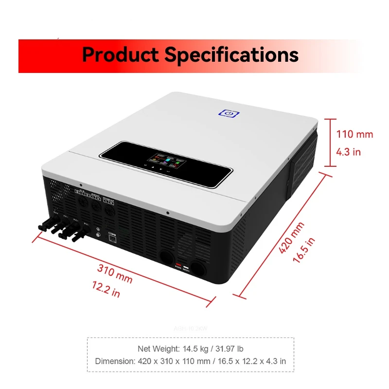 ECGSOLAX 10.2KW Hybrid Solar Inverter 48V 230V Pure Sine Wave Solar Hybrid Inverter 10200W With Dual MPPT 180A Charge Controller