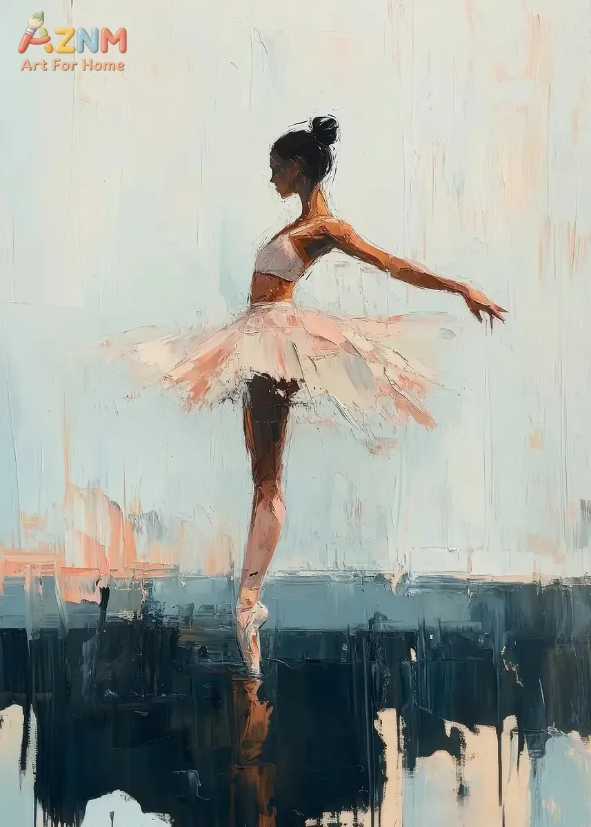 AZNM Abstract Ballerina Canvas Wall Art Textured Palette Knife Oil Painting Pink Tutu Dancer Print Unframed Canvas For Bedroom S