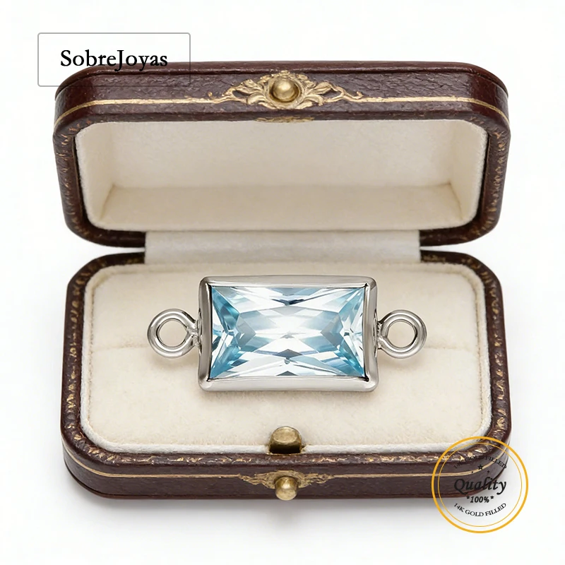 Rectangle Bezel Birthstone Connectors 925 Silver 4X6MM Birth Stones CZ Cubic Zirconia Connector for Permanent Jewelry Bracelet