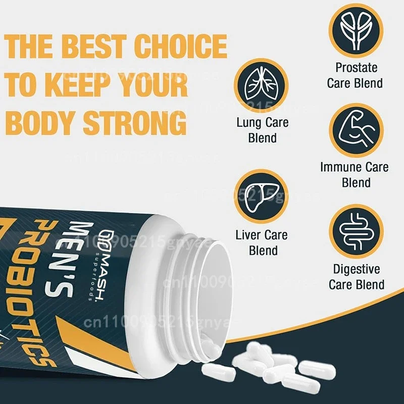 

60 Capsules Male Probiotics 500 Billion CFU 12 Types + 4 Types Prebiotic Fibers Digestive Immune Health Energy Support