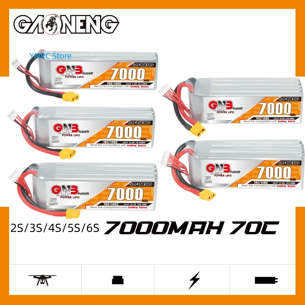 Gaoneng GNB 7000mAh 70C 2S/3S/4S/5S/6S 7.6V/11.4V/15.2V/19.0V/22.8V LiPo Battery with XT60/XT90/T-Plug Plug for FPV Racing Drone