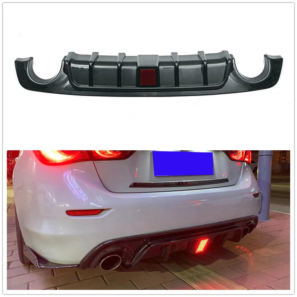 

Rear Bumper Diffuser Lip W/ LED Lamp For Infiniti Q50 Q50L 2018-2023 Tuning Gloss Black/Carbon Fiber Look Spoiler Plate Splitter