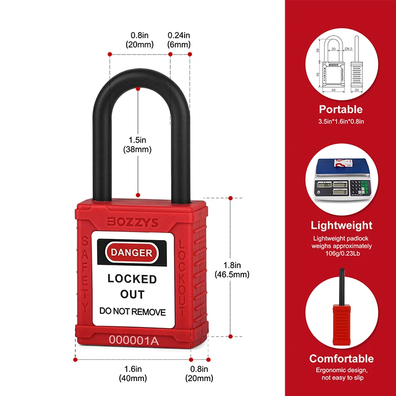 BOZZYS Non-conductive Safety Padlock Keyed Alike with Master Keyed for Industrial Lockout-tagout Isolation