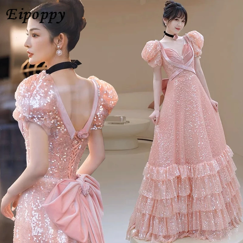 Light Luxury High-End Pink Long Temperamental Minority Art Exam Host Performance Costume