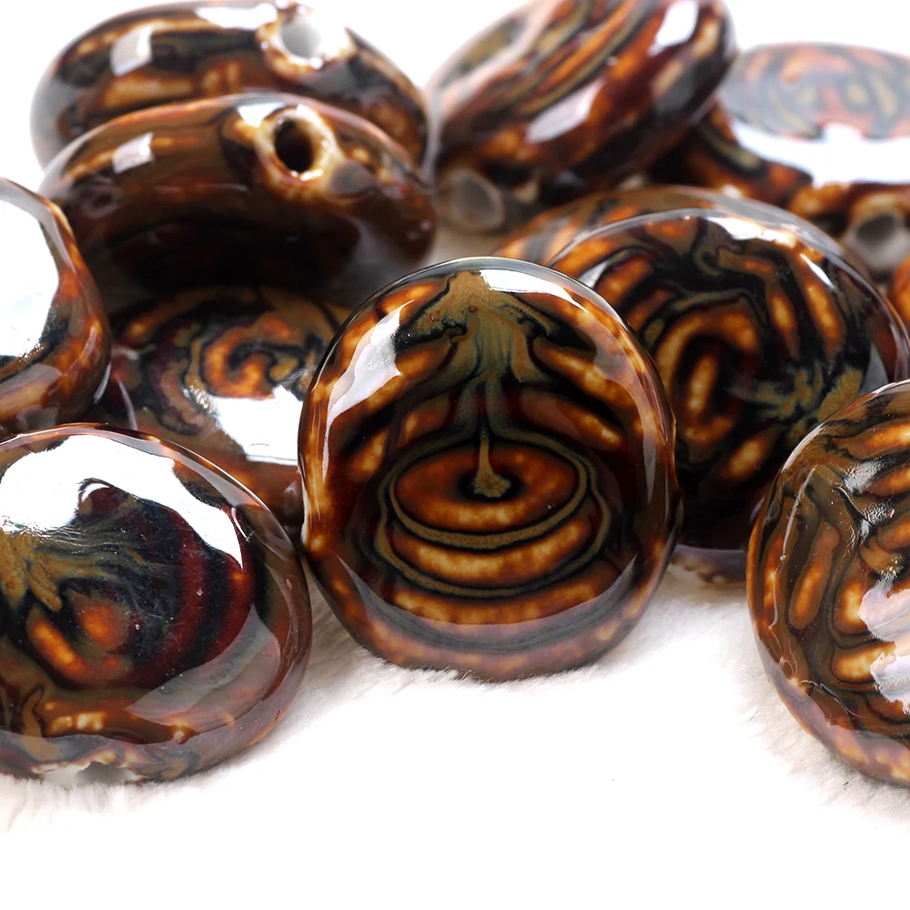 4Pcs/Bag 26MM/21MM Ceramic Flat Round Shape Dyeing Loose Bead DIY Handmade Bracelet Necklace Jewelry Accessorie Making