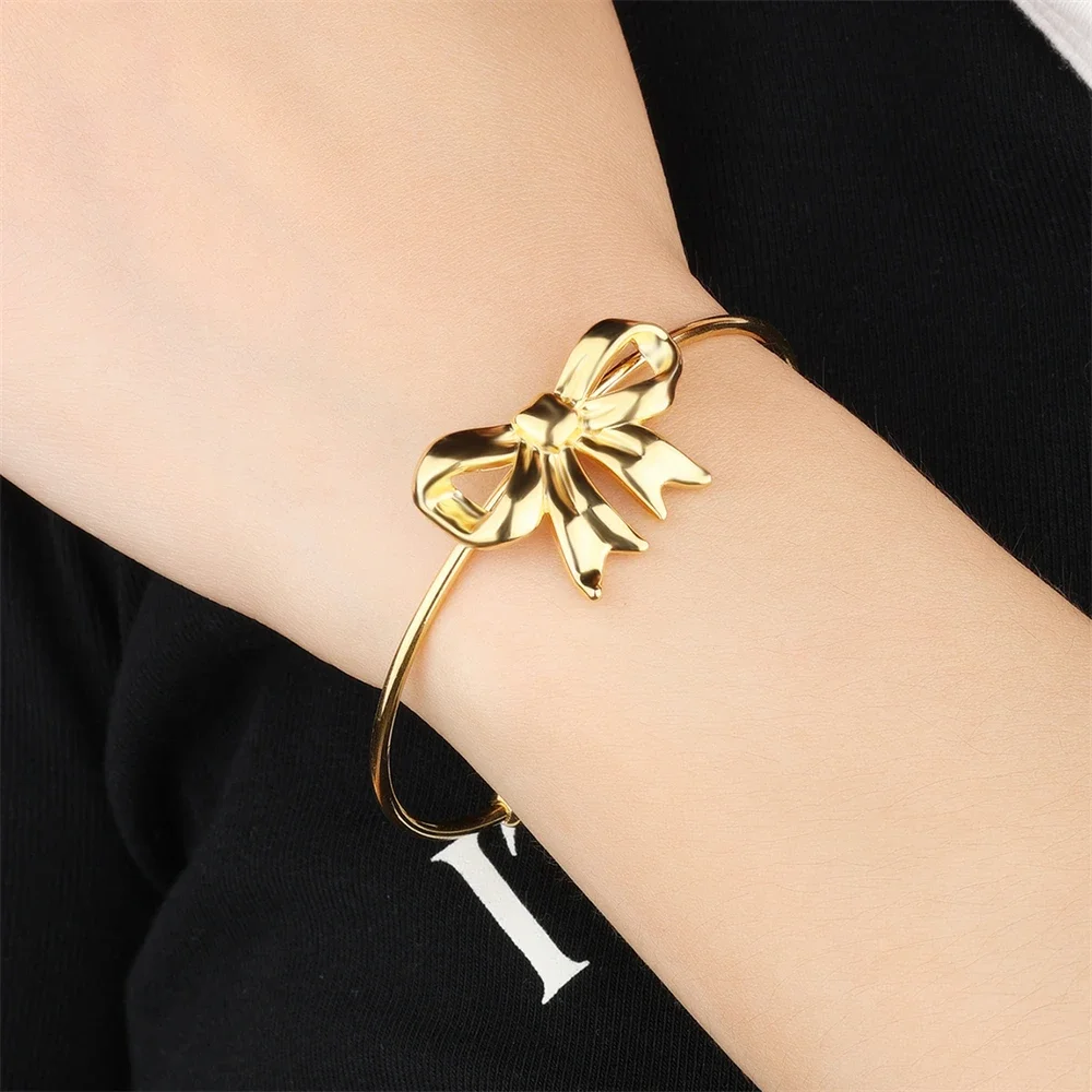 Stainless Steel Bowknot Bracelet For Women Minimalist Gold Silver Color Snake Chain Bracelet Simple Fashion Jewelry Girls Gift