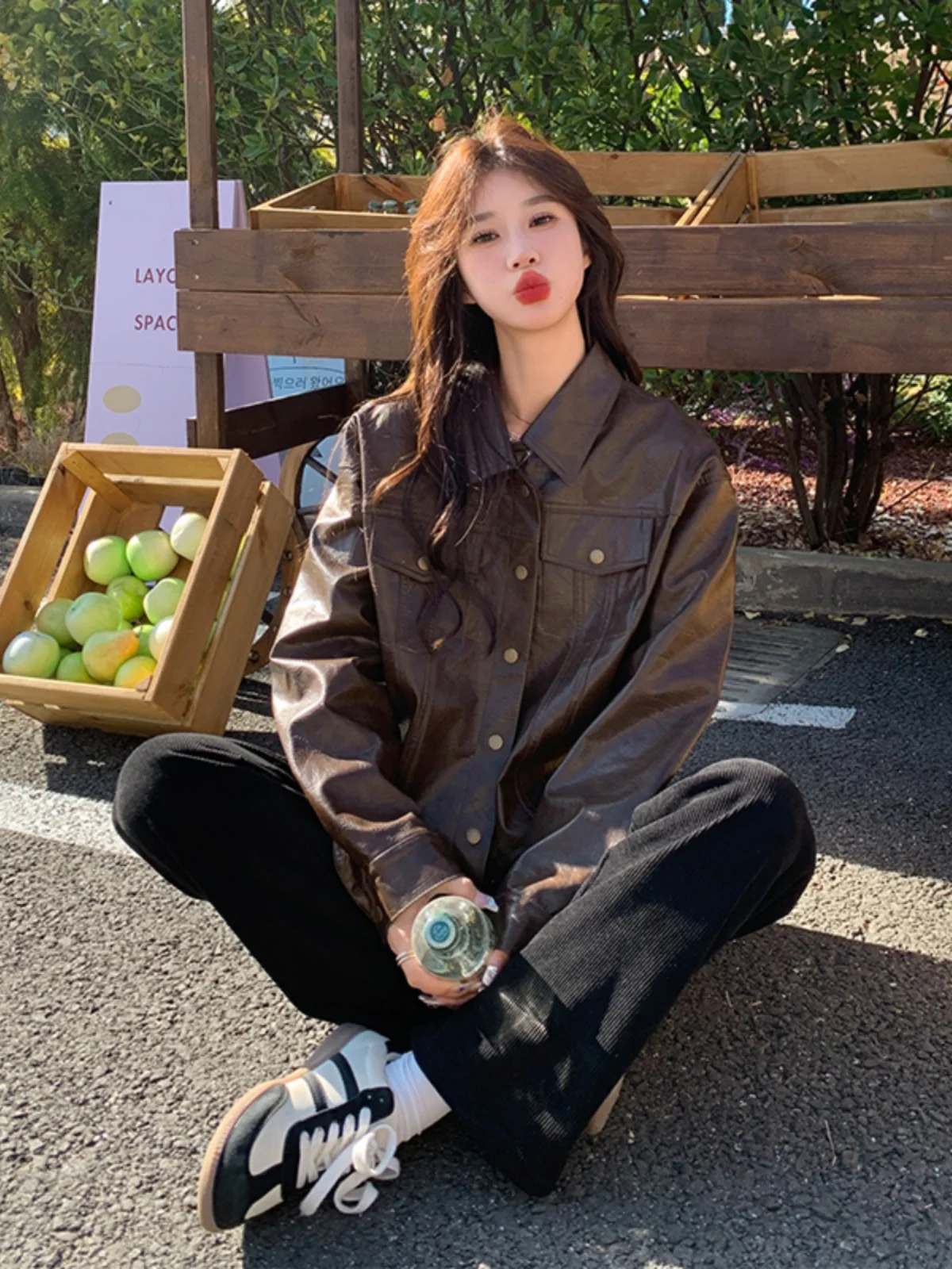 

Коричневая женская куртка из искусственной кожи Cé Brown, новинка ранней осени 2026 года, маленький размер, высококачественная кожаная куртка для повседневной носки