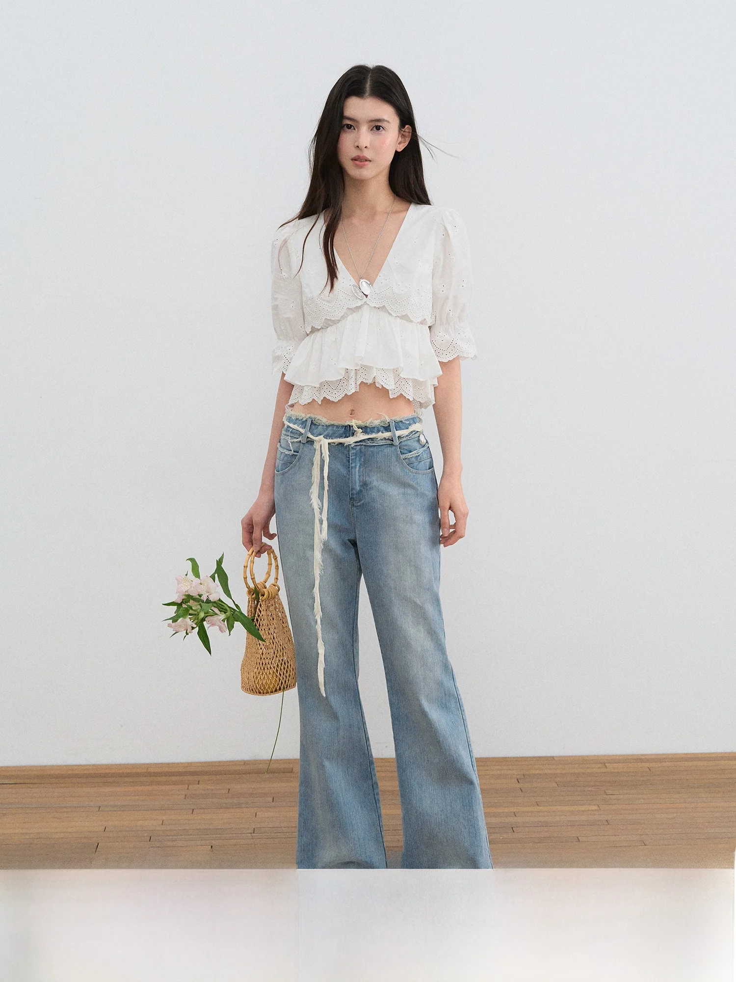 カジュアル多用途ルーズスリムマイクロフレアジーンズ女性夏 Waed レトロパンツルーズフィット l ウエストロングパンツ