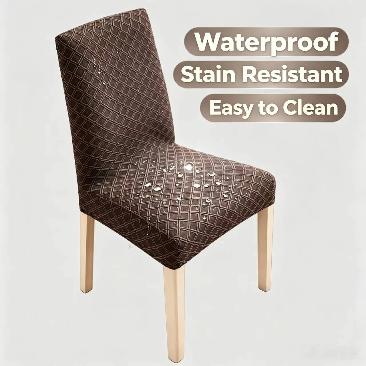 1pc Solid Waterproof Stretchy Cozy Soft Fleece Dinning Chair Cover, for Home & Hotel Dinning Chair Slipcover Universal Fit