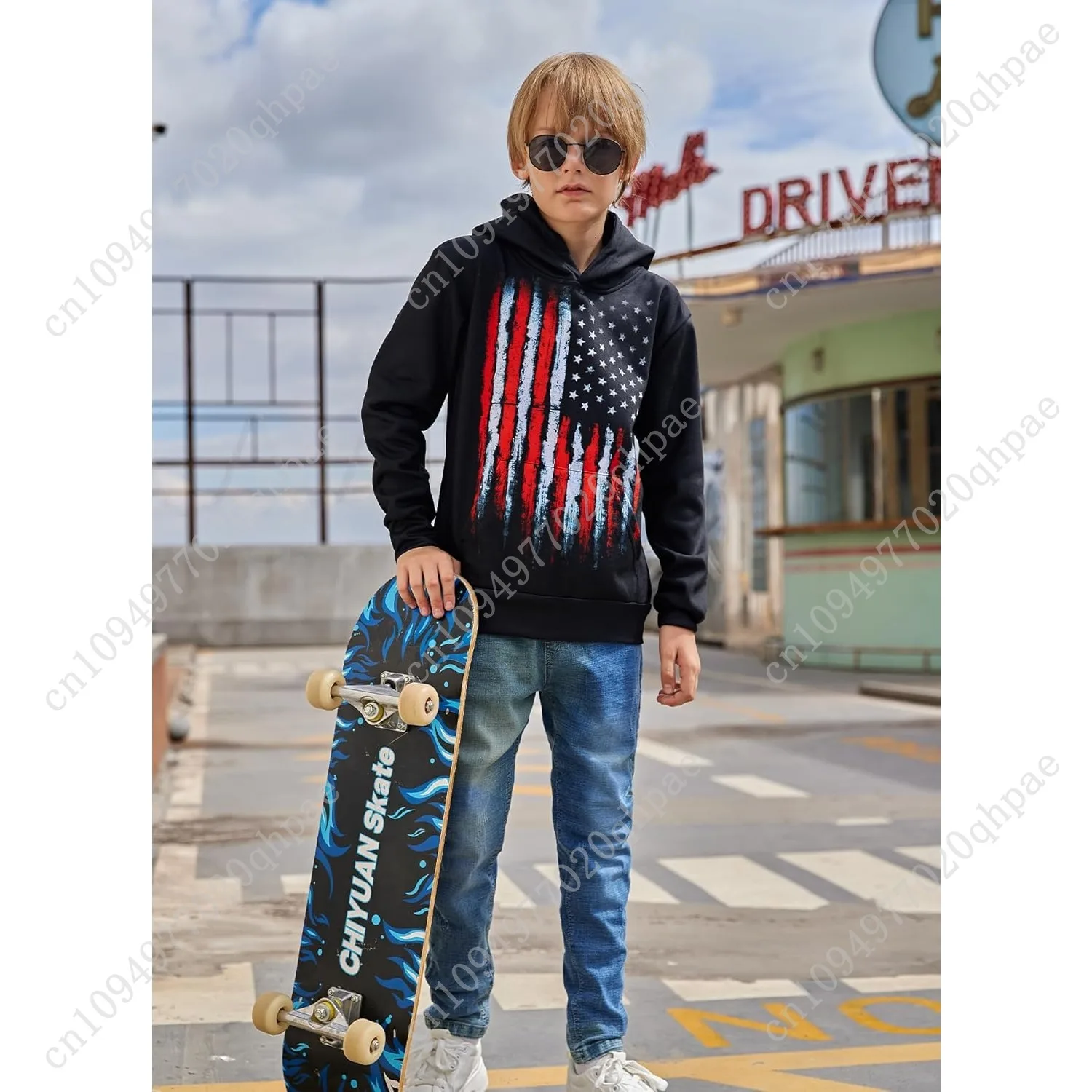 سويت شيرت Goodstoworld للأولاد والبنات بغطاء للرأس برسومات ثلاثية الأبعاد من الصوف الدافئ مع جيوب مقاس 5-16 سنة