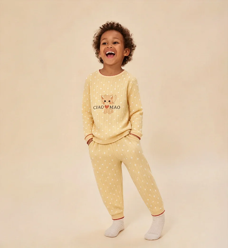 KS Kids 2026 Infant Underwear Thermal Trousers Pajamas for Children Girl Cotton Warm Leggings Homewear Matching Winter Boys