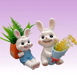 Flower pot silicone mold creative lovely rabbit ornaments office resin gypsum candle concrete crystal drop glue mold DIY