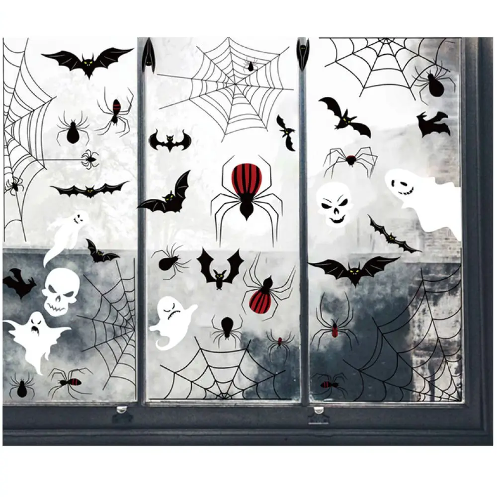 Halloween Festival Wall Stickers Static Window Clings Creepy Spider Pumpkin Pattern Removable Home Office Shop Decoration Art