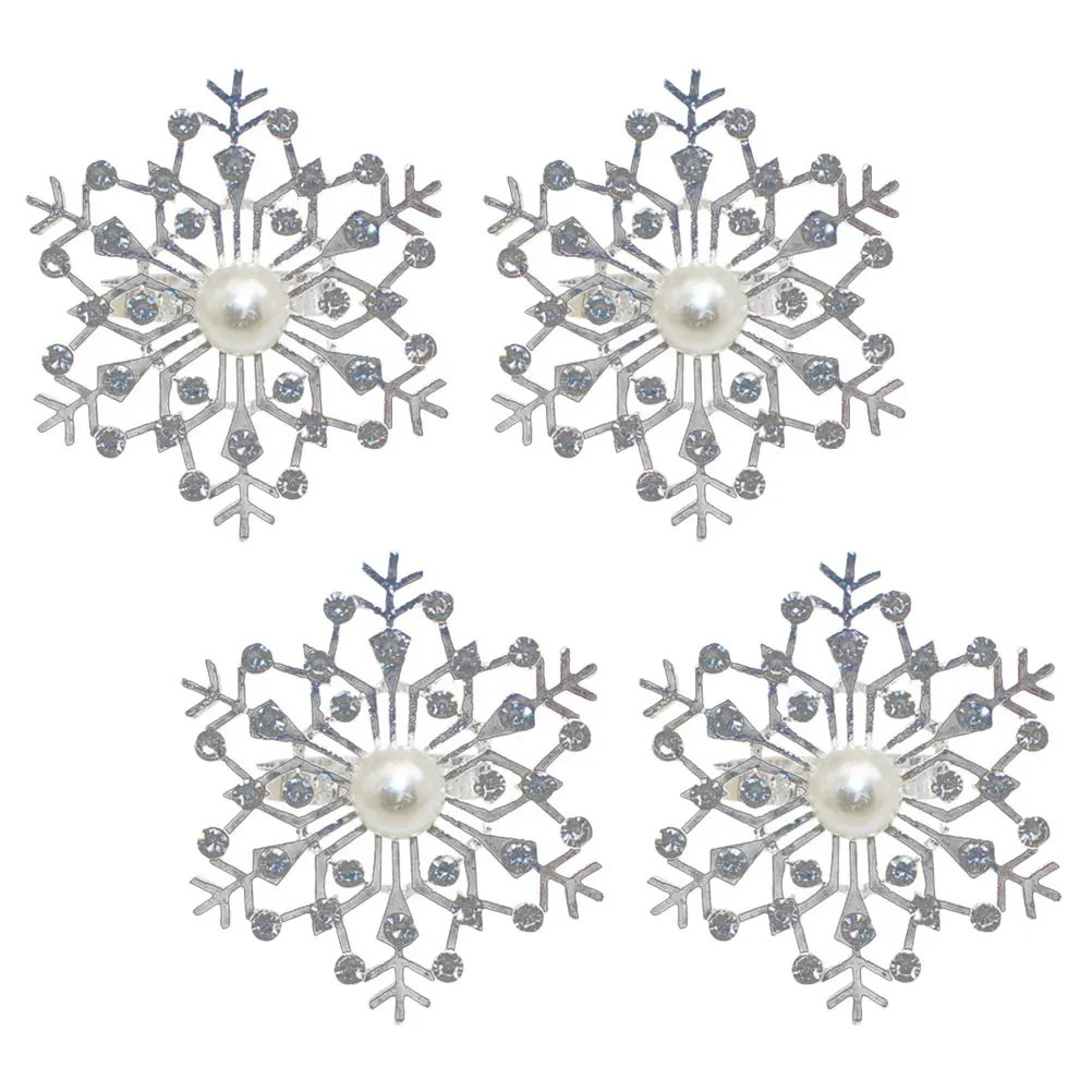 

4pcs Rhinestone Snowflake Holders Pearl Buckle Xmas Party Supplies Creative Christmas Rings Tableware Accessories Festive