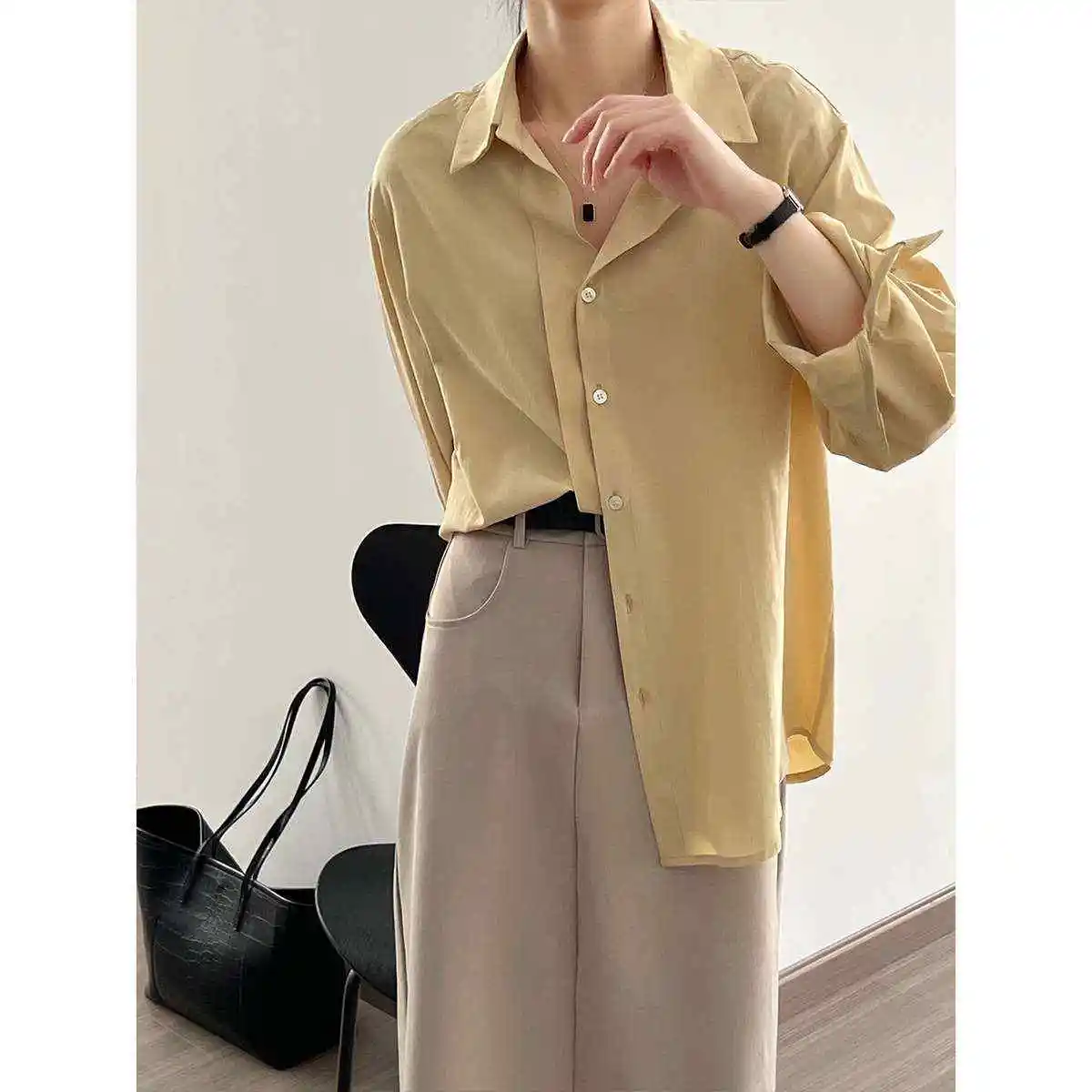 Damska bluzka Yan Double Vne, wiosenno-letnia, nowa, mała, czysta, bawełniana, długa, wiązana, ciepła, cienka, średniej długości.