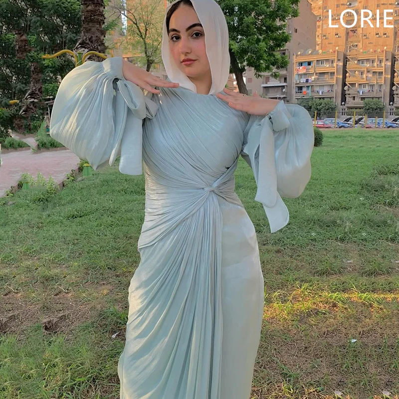 

LORIE Sky Blue A-line Evening Dresses vestidos de fiesta Long Sleeves Prom Gowns Gauze فساتين سهرة Customized 2025