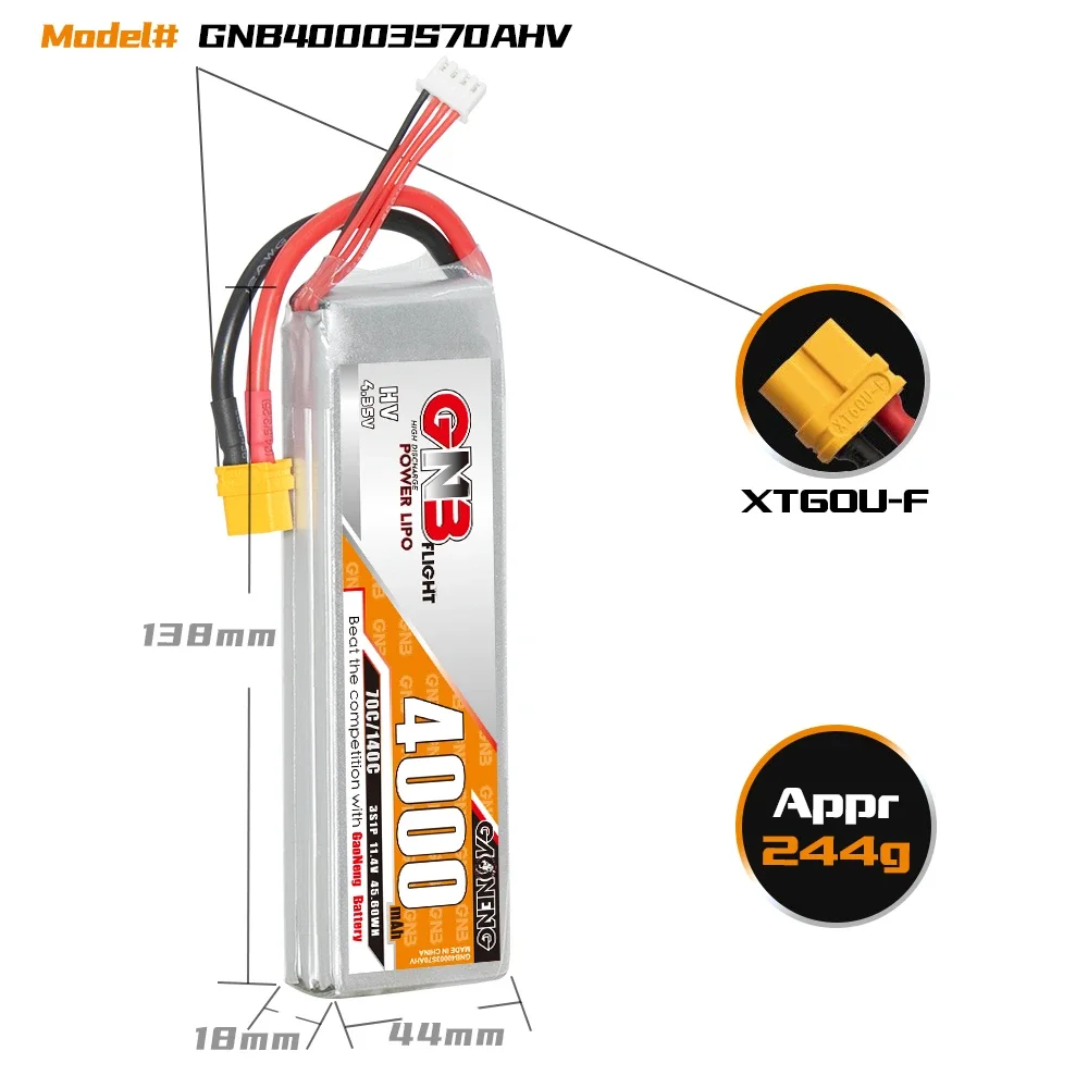 GAONENG GNB 4000mAh HV 3S 70C 140C 11.4V XT60 LiPo Battery RC Truck RC Airplane Helicopter MultiCopter Boat Hobbies