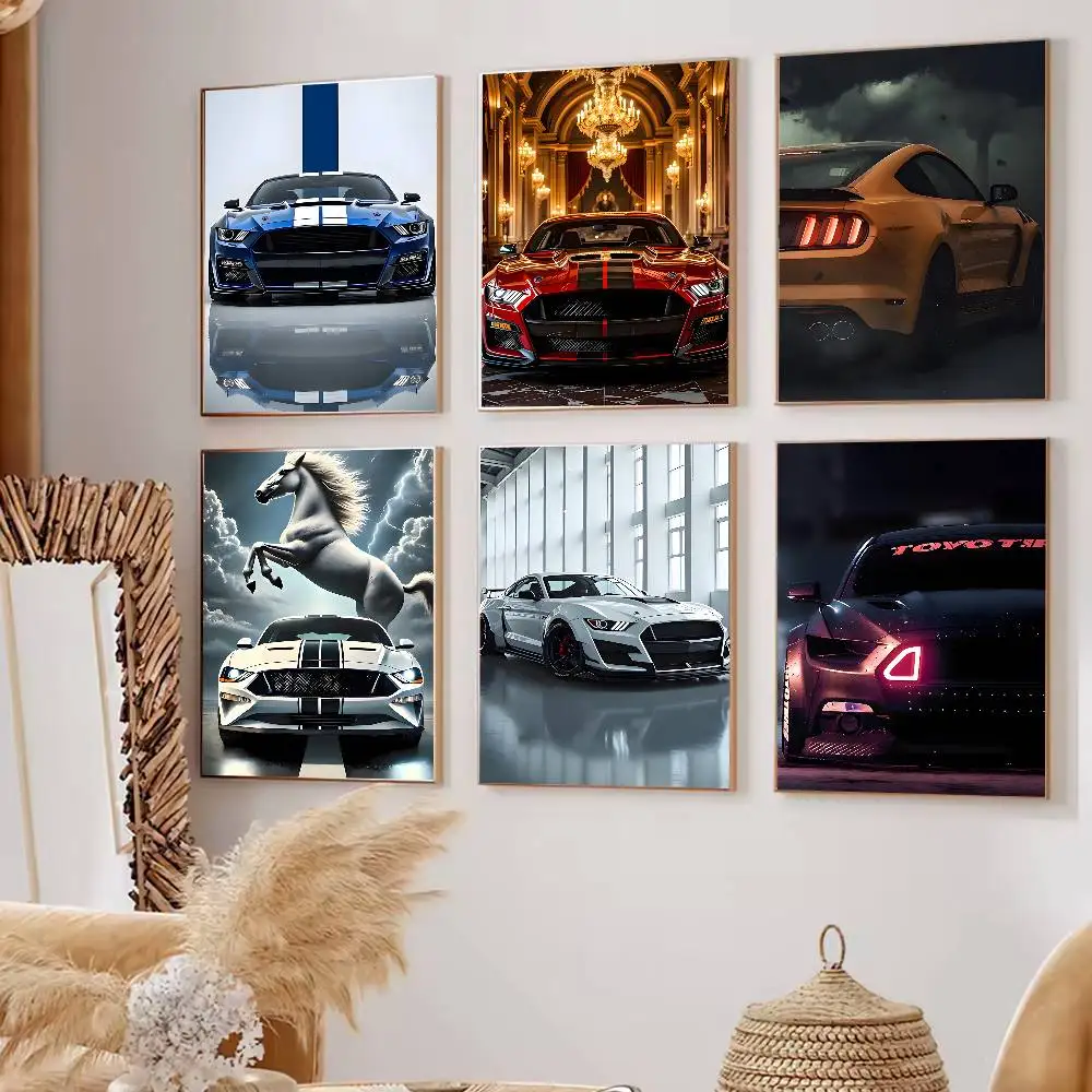 sports cars Blue Red M-Mustang Poster HD art sticky wall waterproof home living room bedroom bar aesthetic decoration